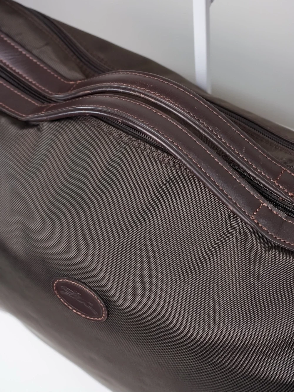 Longchamp Dark Olive Nylon Leather Large Messenger Laptop Travel Shoulder Bag